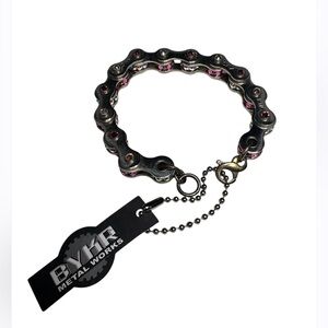 Bike Chain 925 Clasp  Stainless Steel Bracelet Sparkling Pink Crystals